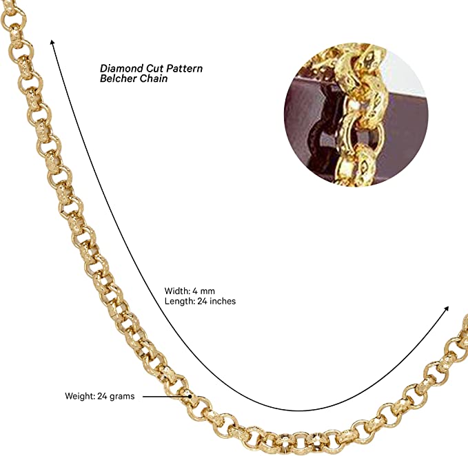 4mm Gold Diamond Cut Pattern Belcher Chain 22 Inch