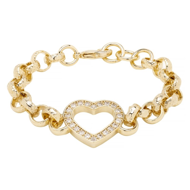 Luxury 8 inch Open Heart Belcher Bracelet With Crystals