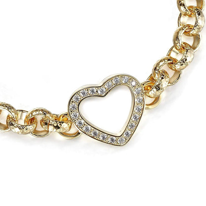 Luxury Gold Open Heart Belcher Bracelet With Crystals