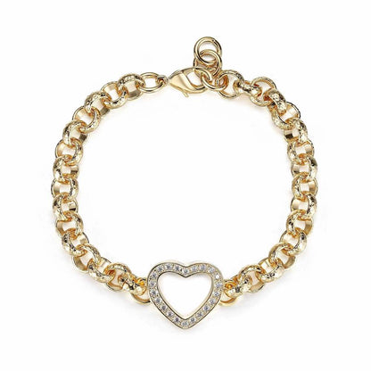 Luxury Gold Open Heart Belcher Bracelet With Crystals