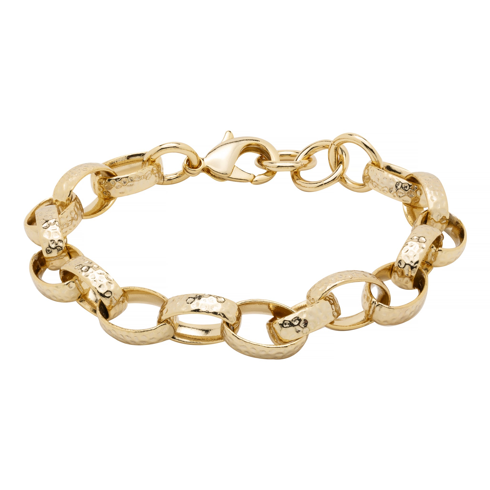 Women’s gold oval Belcher bracelet, 10mm wide, 7-8 inch length, 22 grams.