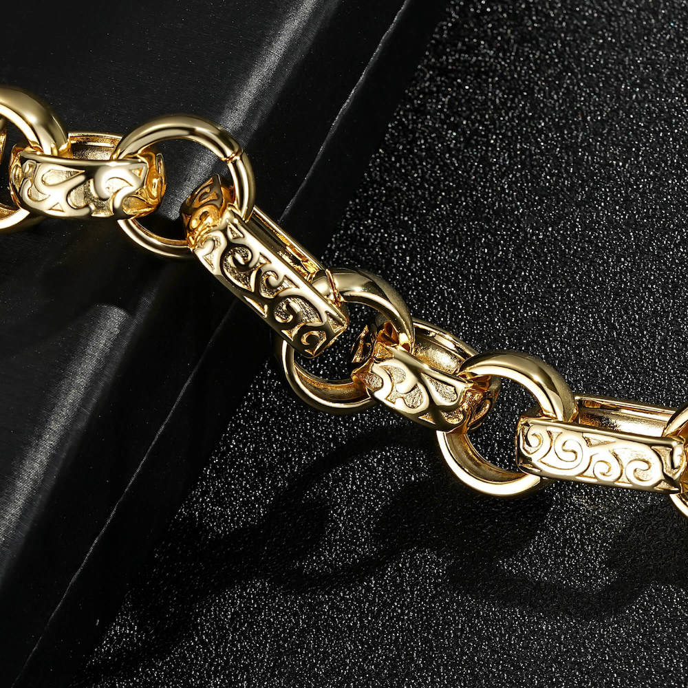 Luxury XXL Gold 18mm Ornate Gypsy Link Belcher Bracelet with Albert Clasp