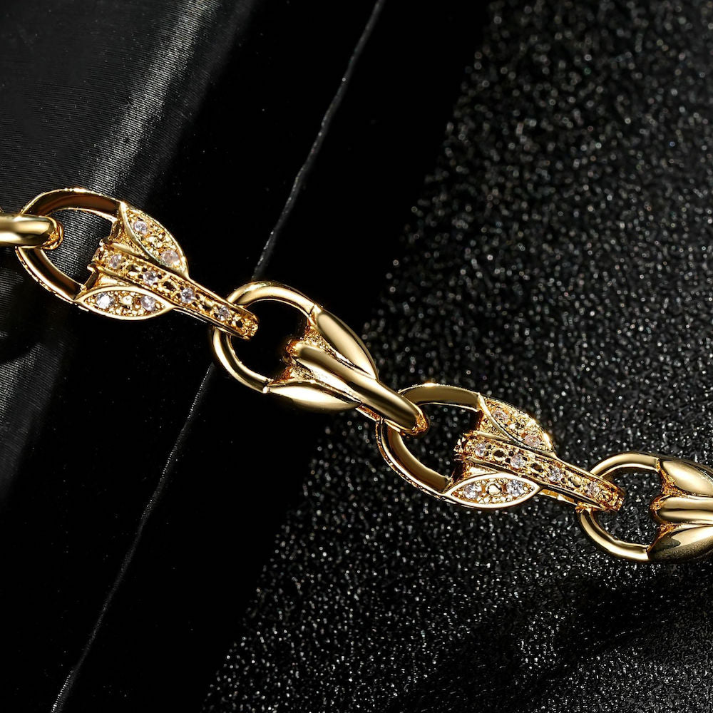 Luxury Gold 3D Tulip Bracelet with Stones and Albert Clasp