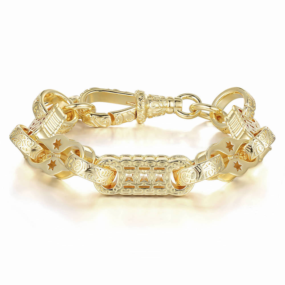 Premium Gold 3D Stars and Bars Bracelet with Albert Clasp