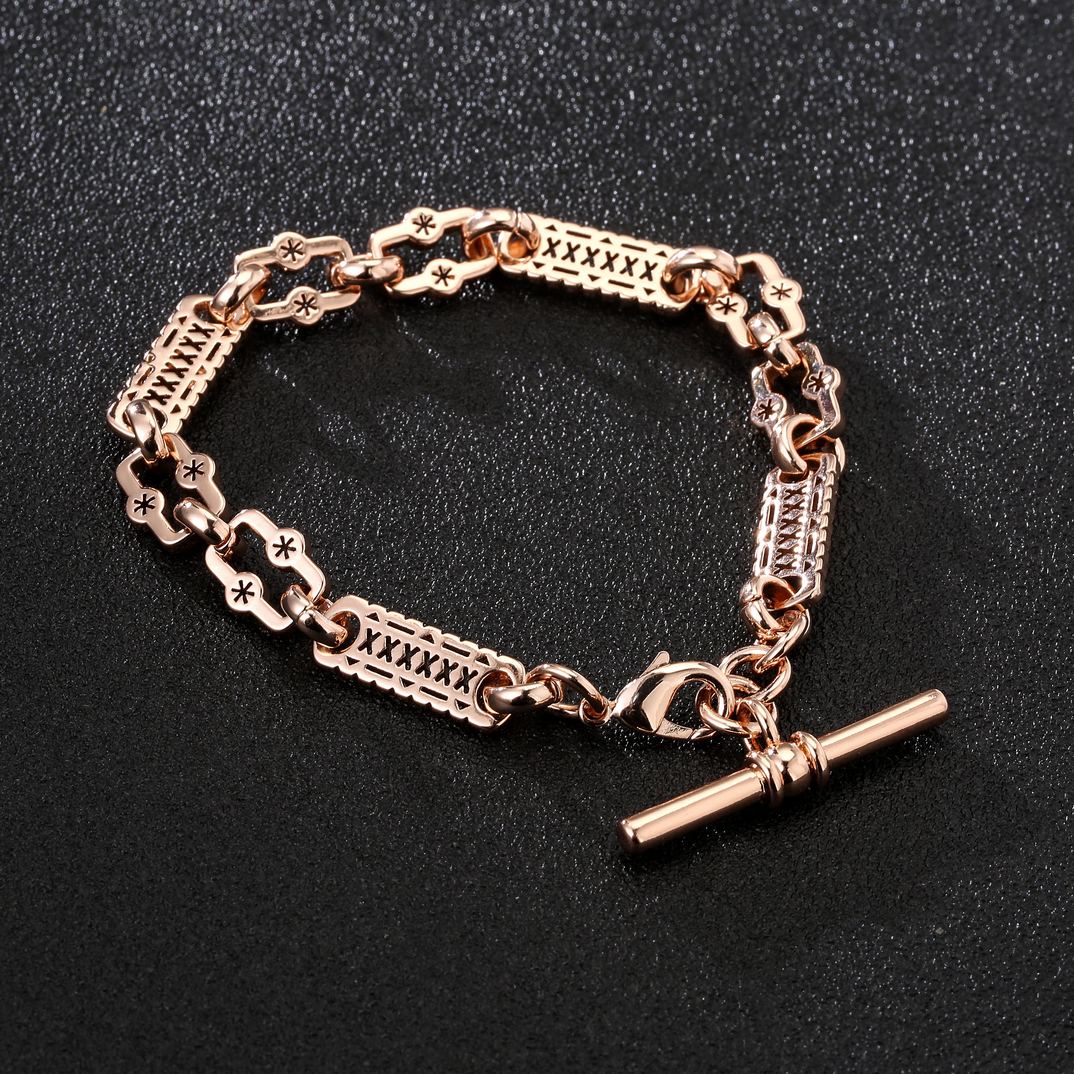 Luxury Rose Gold Stars and Bars T-Bar Bracelet and Chain Set
