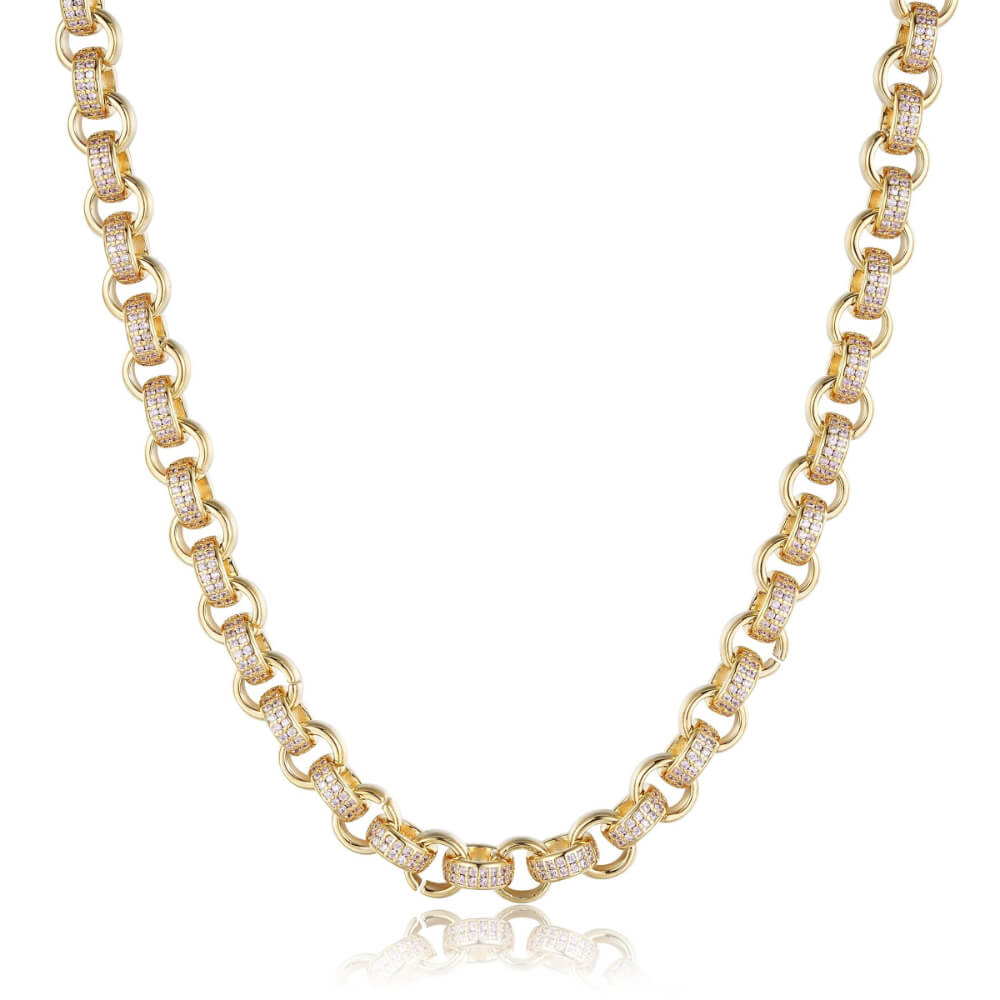 Luxury Gold 8mm Adjustable Belcher Chain with Pink Stones