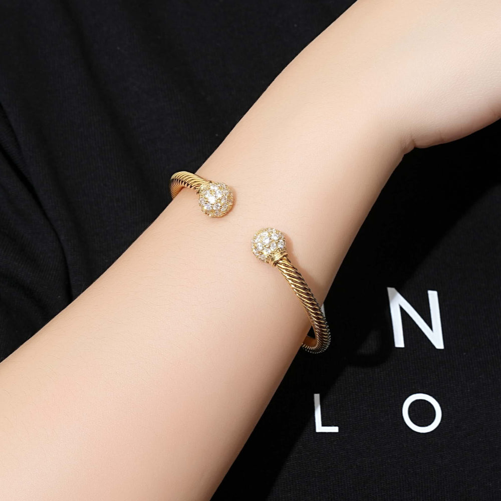 Luxury Gold Ball Torque Bangle Bracelet with Stones Bling King