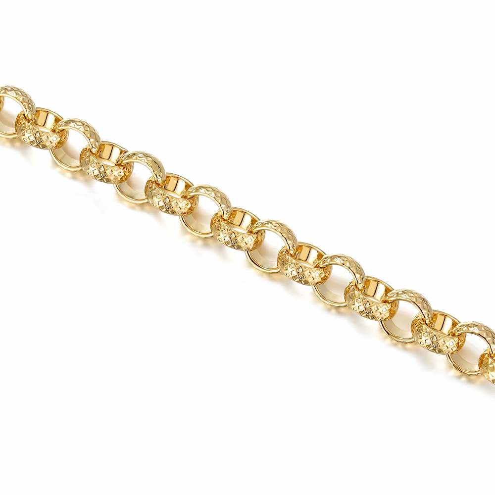New 8mm Gold Diamond Cut Pattern Belcher Bracelet - 8 Inch