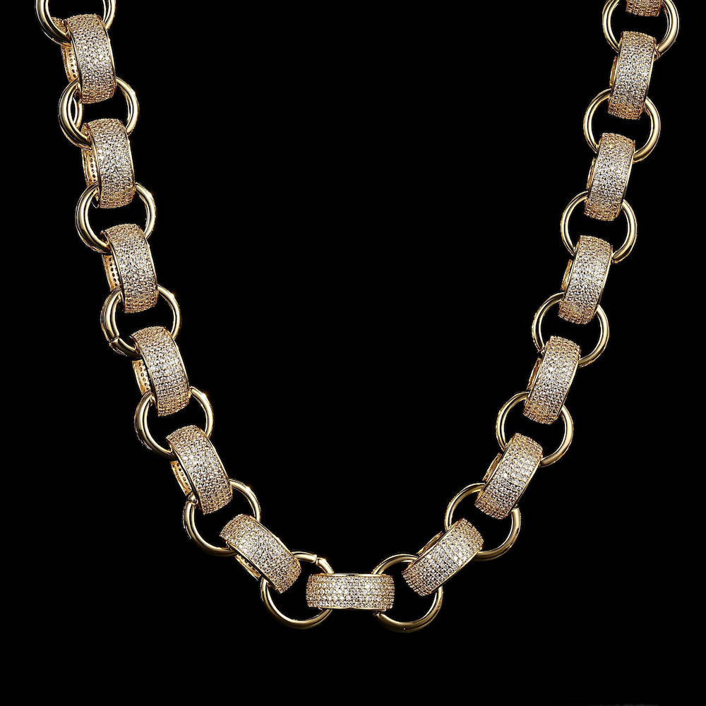 20mm Gold XXL Heavy Belcher Chain with Stones and Albert Clasp