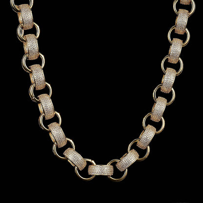 20mm Gold XXL Heavy Belcher Chain with Stones and Albert Clasp