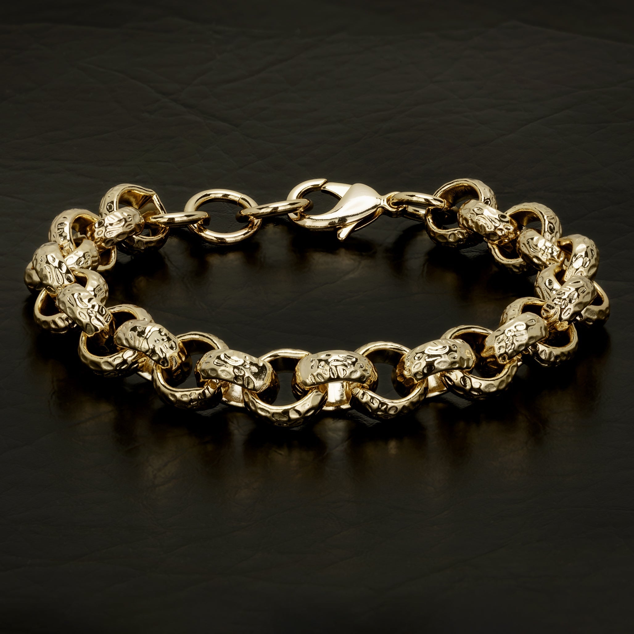 12mm wide gold Belcher bracelet, 8-inch length, 51 grams, diamond cut pattern.