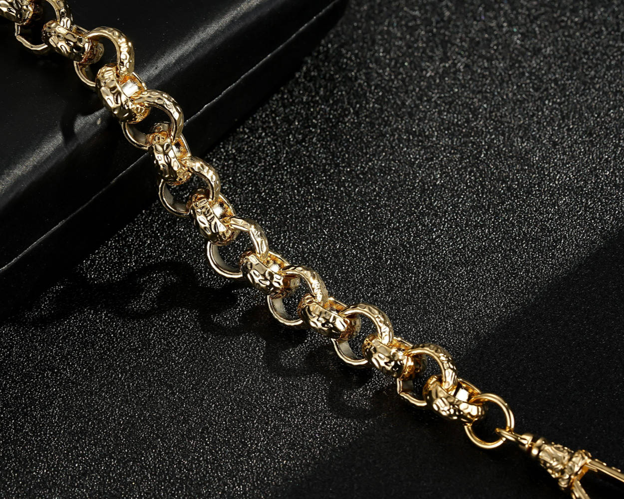 Luxury 12mm Gold Diamond Cut Pattern Belcher Bracelet with Albert Clasp