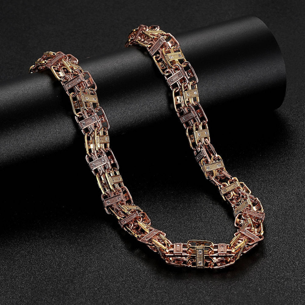 Luxury 12mm 2-Tone Cage Chain with Stones