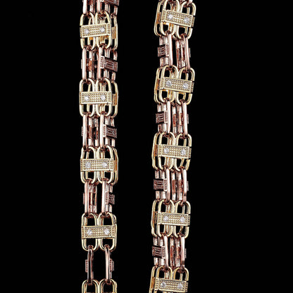 Luxury 12mm 2-Tone Cage Chain with Stones
