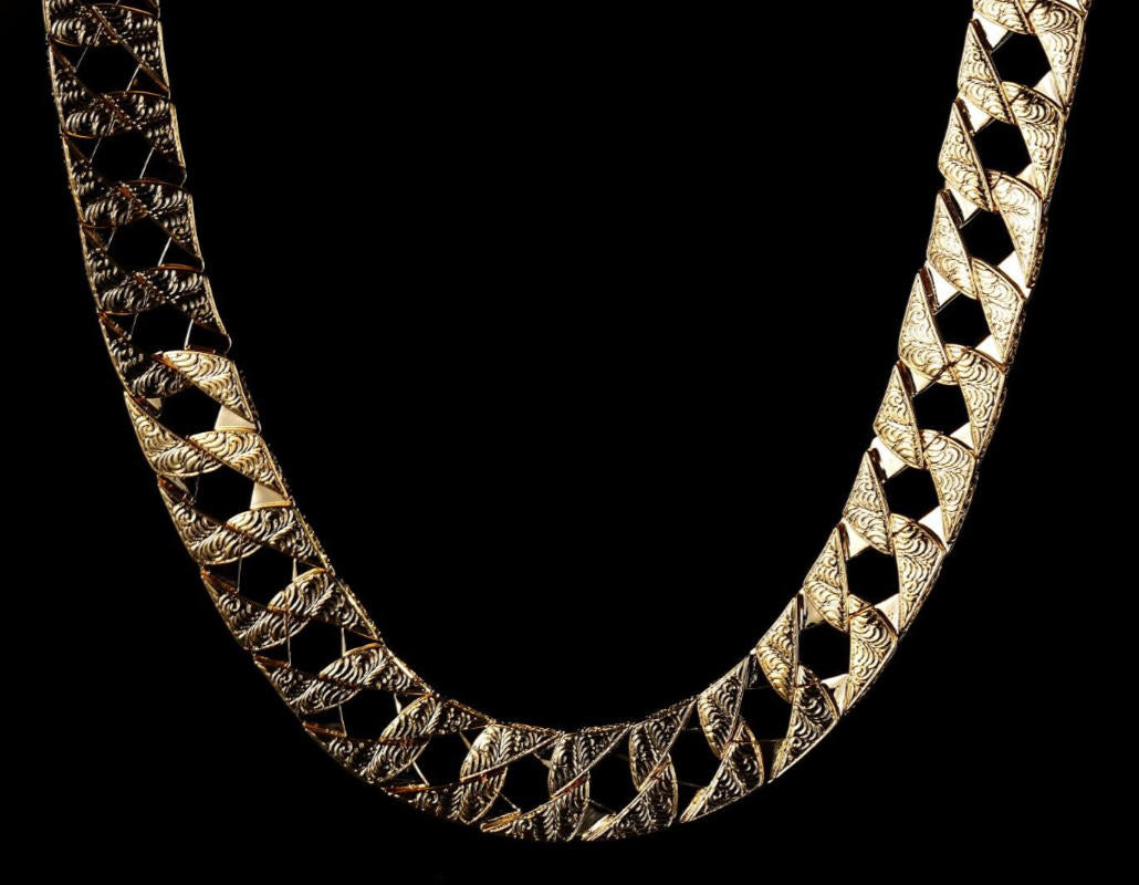 Luxury Gold 26mm Lizard Ornate Chaps Cuban Curb Chain