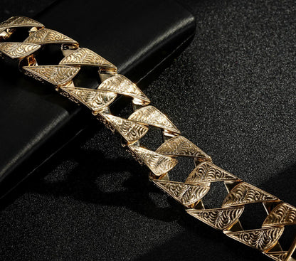 Luxury Gold 26mm Lizard Ornate Chaps Cuban Curb Bracelet