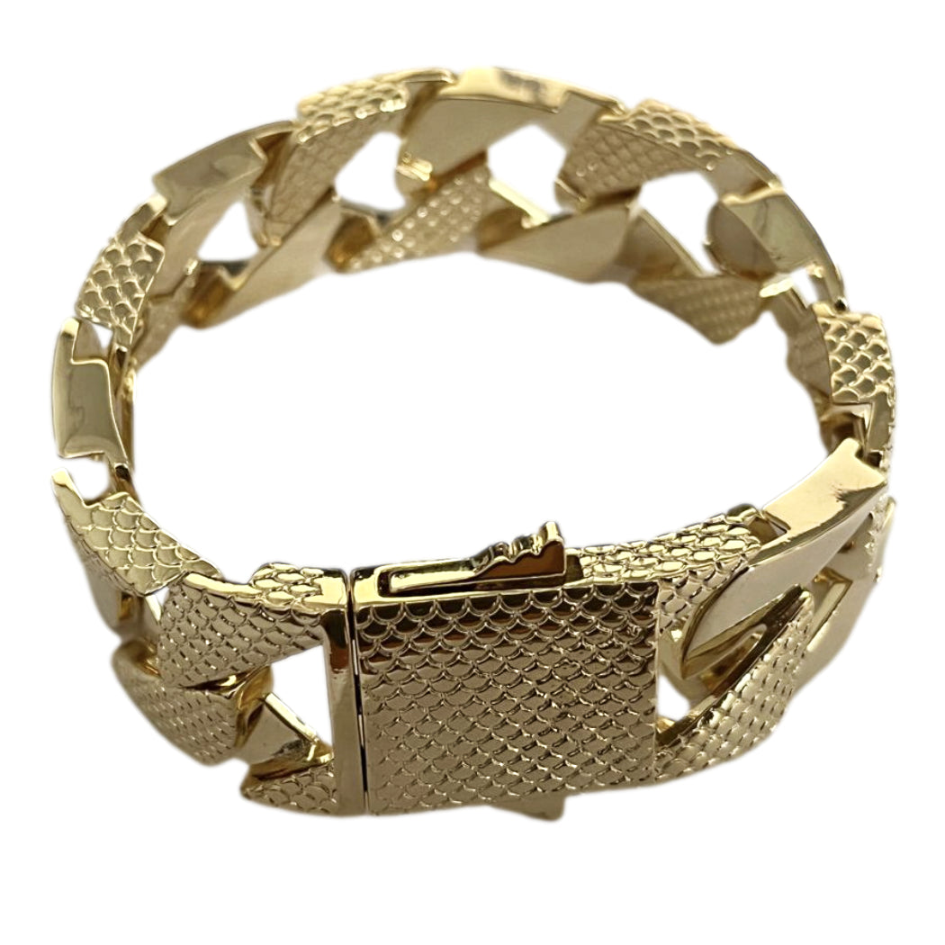 Luxury Gold 22mm Lizard Patterned Chaps Snake Cuban Curb Bracelet