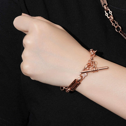 Rose gold-filled stars and bars bracelet, 9mm, 8-8.5 inches, 22 grams.