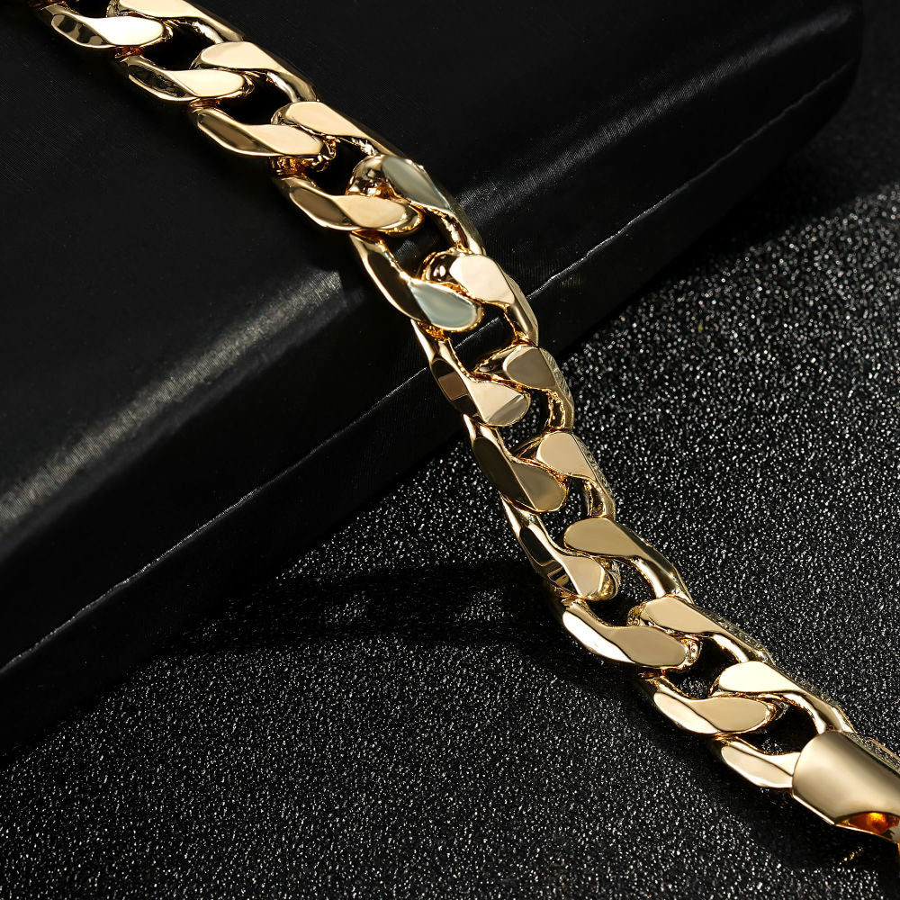 Luxury Gold 12mm Cuban Curb Bracelet