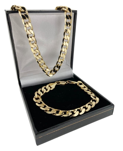 Luxury Gold 9mm Cuban Curb Chain and Bracelet Set (24 &amp; 8 Inches)