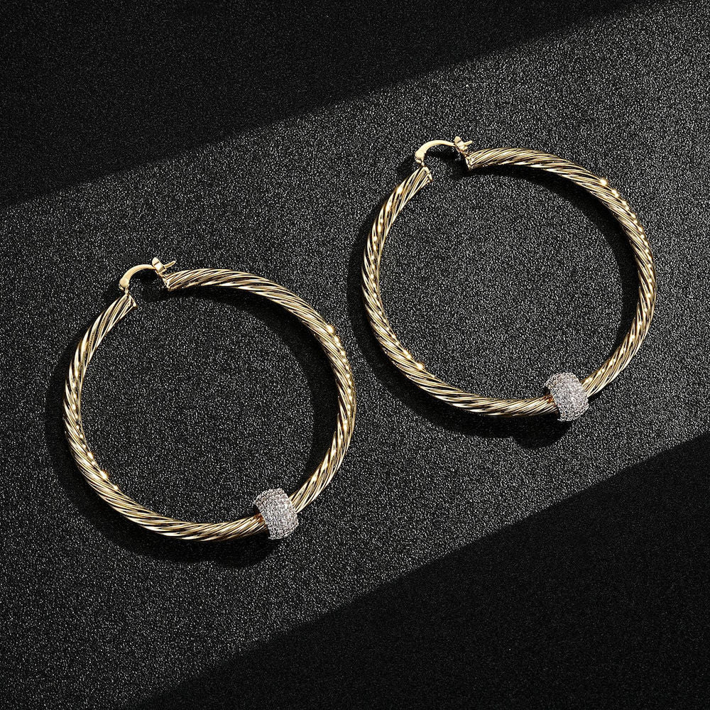 68mm Gold Twist Hoop Earrings with Disco Ball