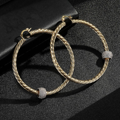 Premium Gold 68mm Twist Hoop Earrings with Disco Ball