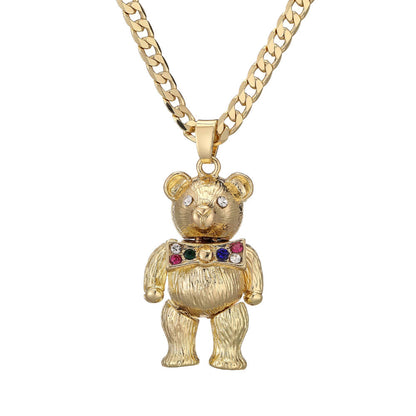 Premium Gold Teddy Bear Multi-Colour Pendant with 4mm Cuban Link Chain