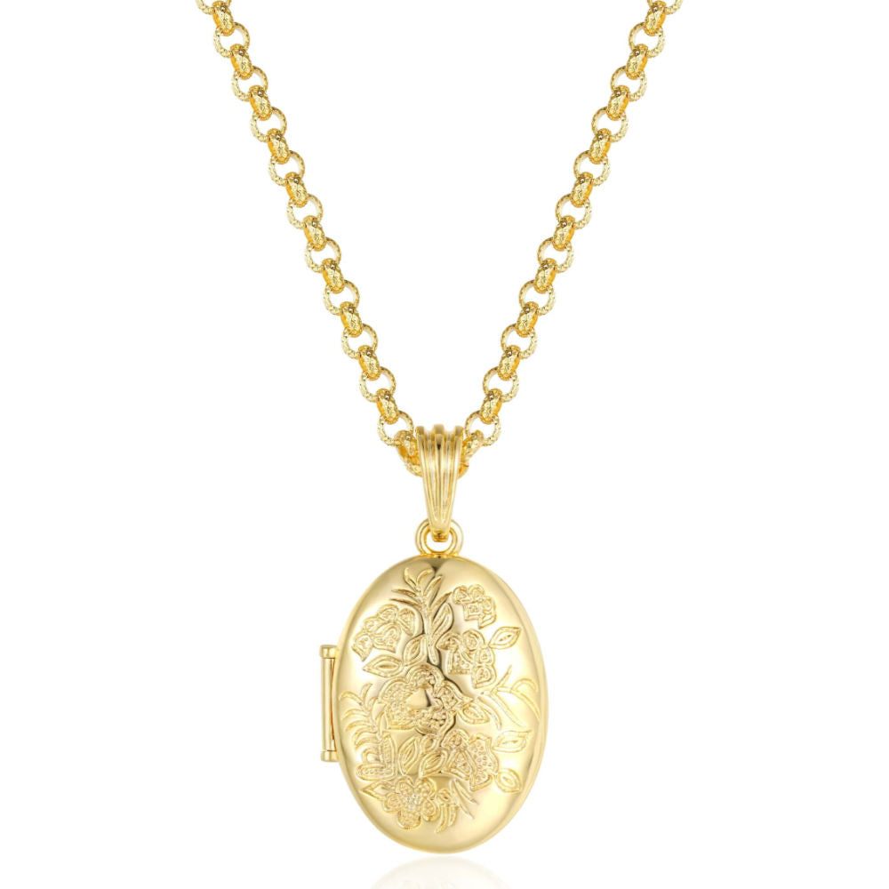 Premium Gold Oval Locket with Floral Design