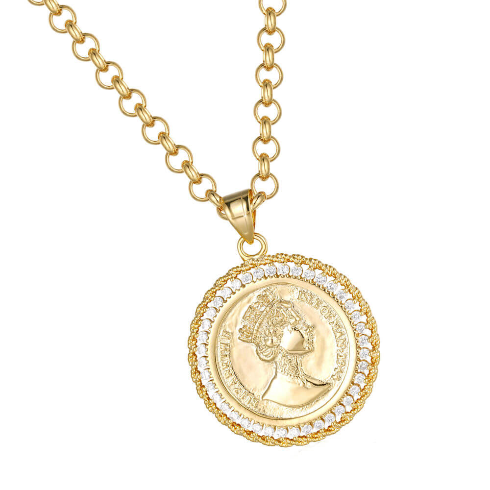 Large Royal Queen Coin Pendant with Stones