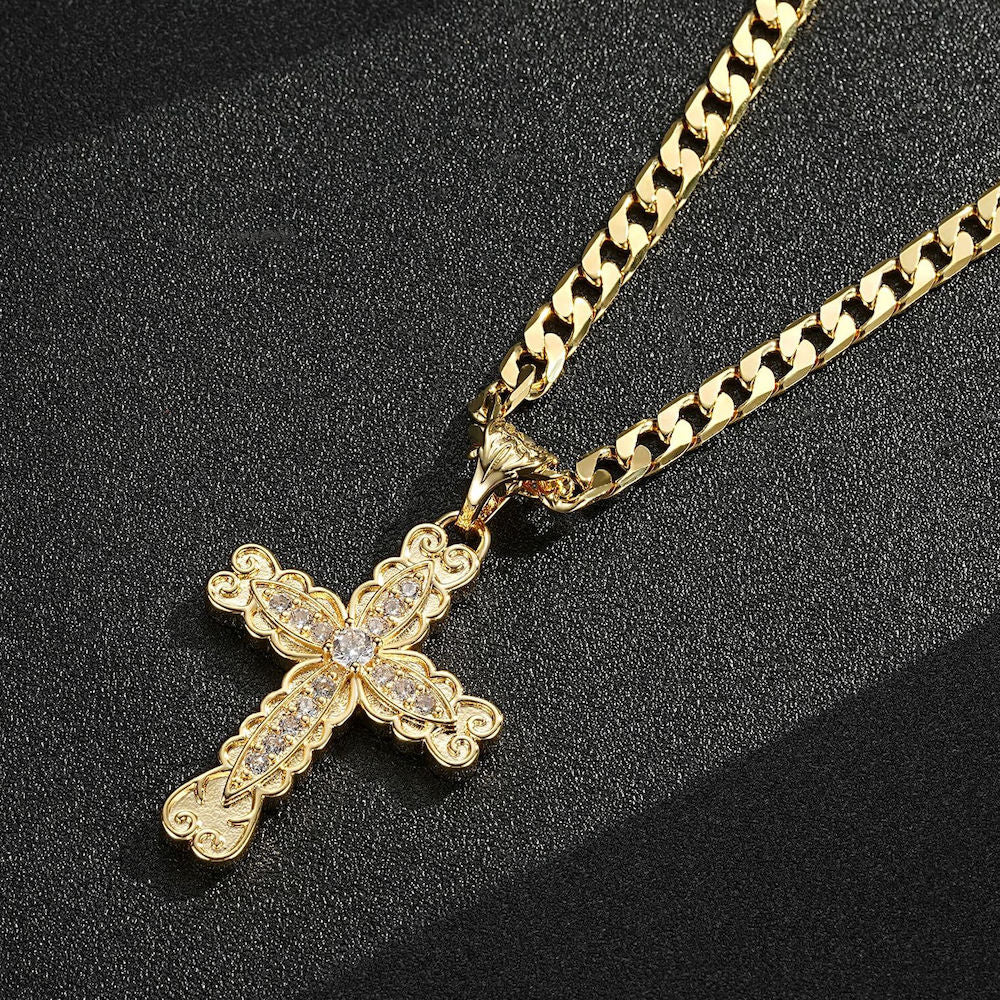 New Luxury Gold-Filled &amp; Gold-Filled Ornate Cross Pendant with Stones