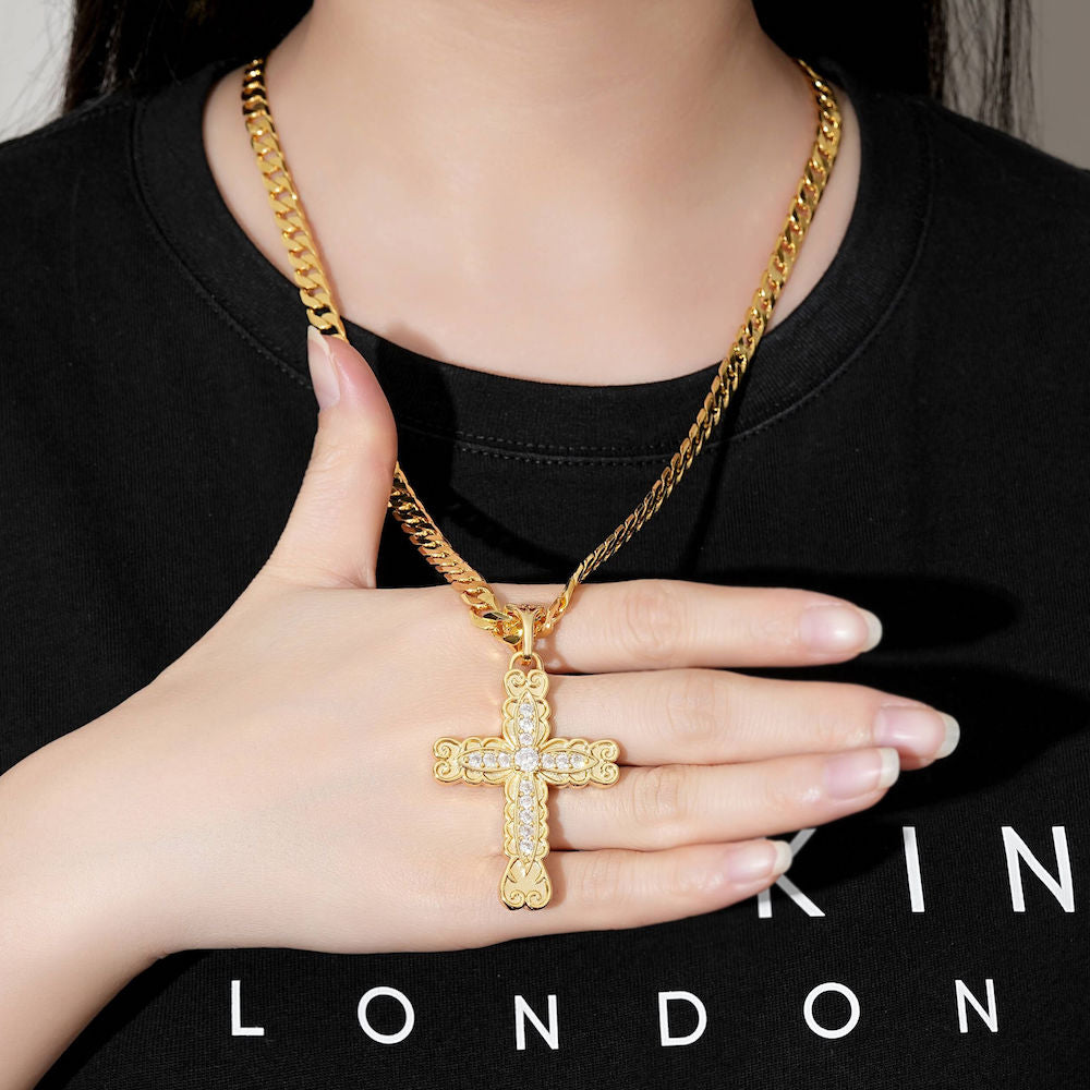 New Luxury Gold-Filled &amp; Gold-Filled Ornate Cross Pendant with Stones