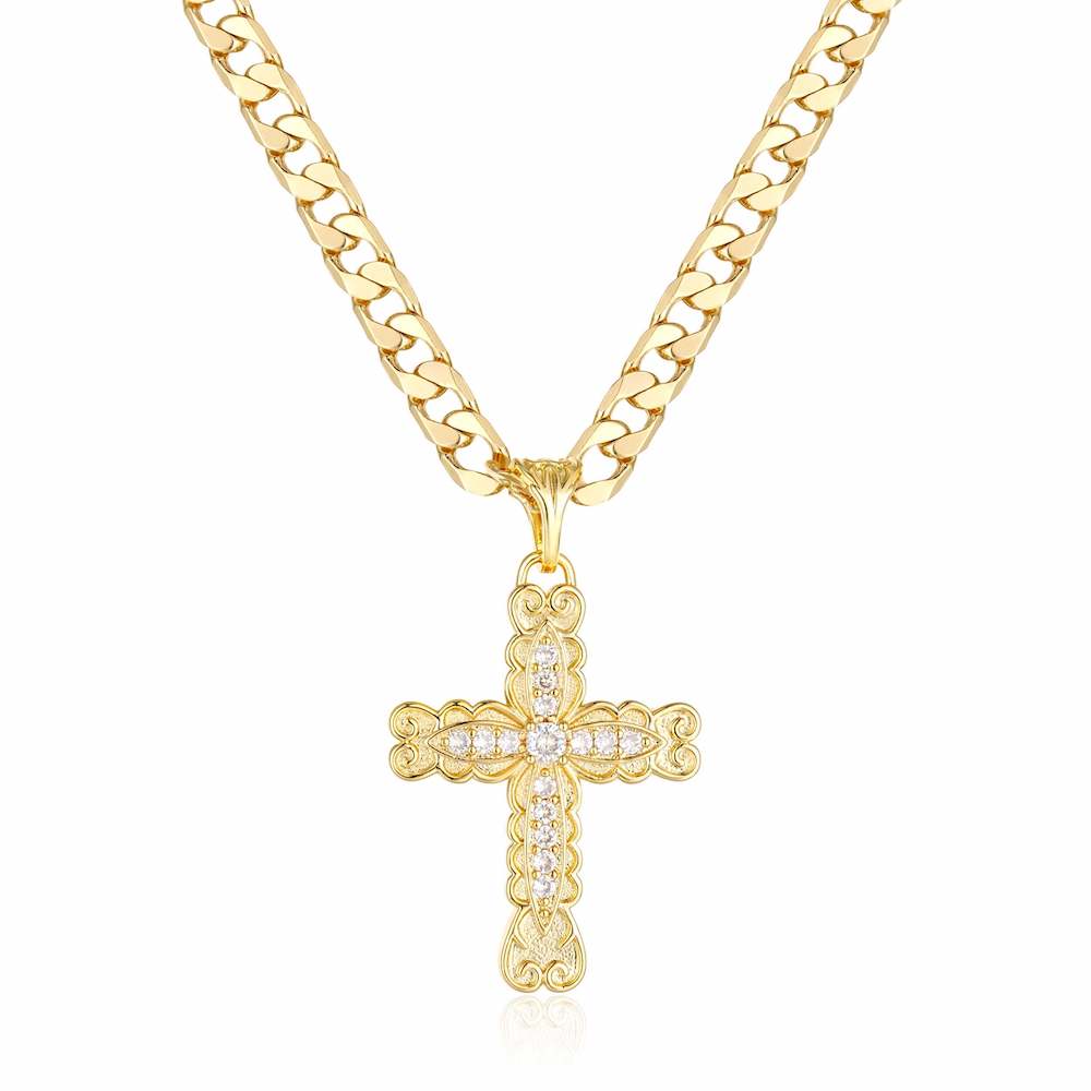 New Luxury Gold-Filled &amp; Gold-Filled Ornate Cross Pendant with Stones