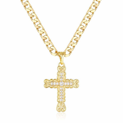 New Luxury Gold-Filled &amp; Gold-Filled Ornate Cross Pendant with Stones