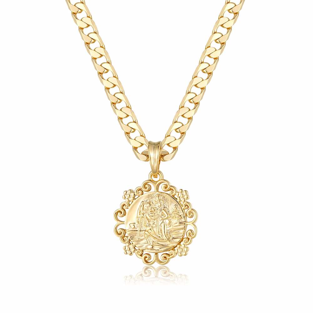Premium Gold St Christopher Pendant with Flower Mount