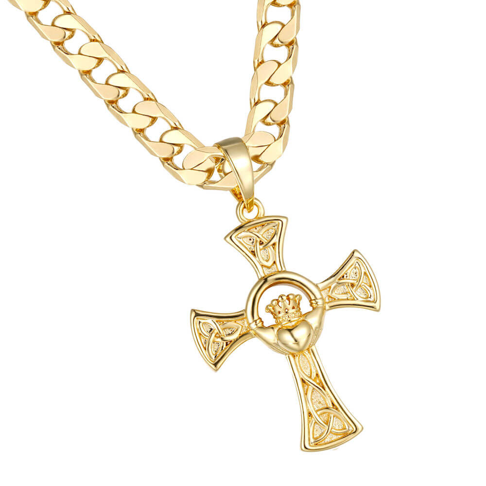 Heavy Gold Celtic Claddagh Cross Pendant