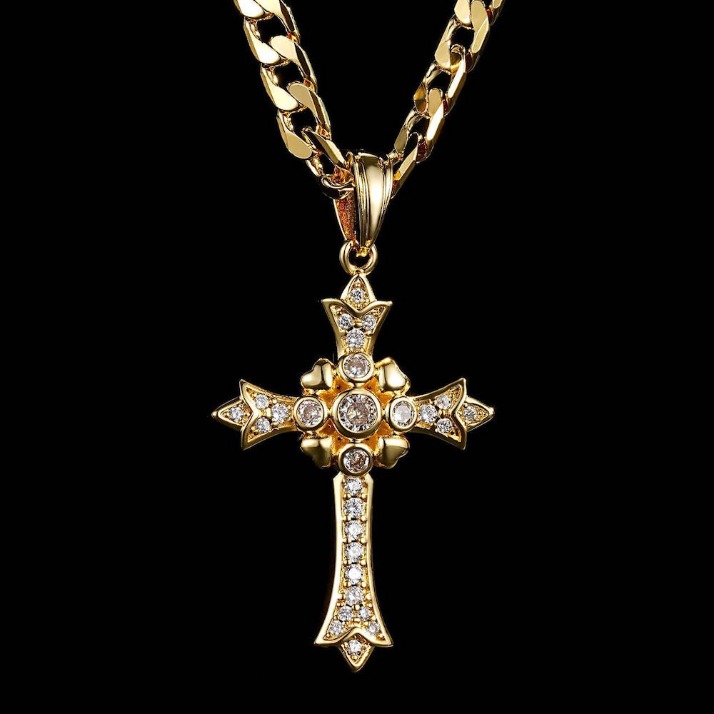 Heavy Gold Gothic Cross Pendant with Stones – Bling King