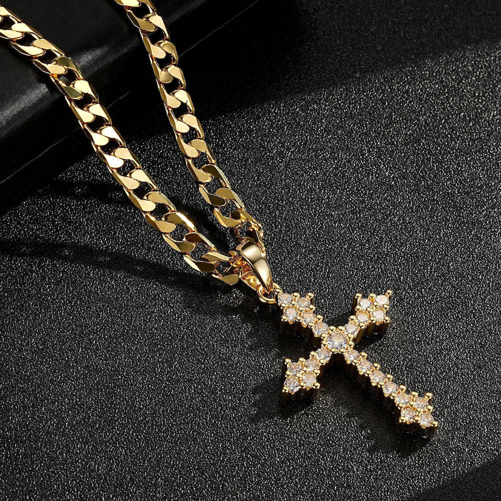 Thick gold hot sale cross necklace