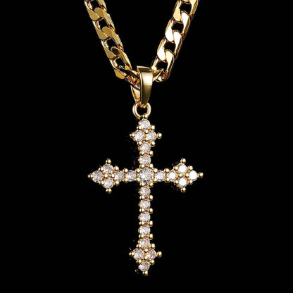 Heavy Gold Crystal Cross Pendant