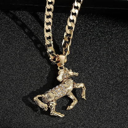 Premium Gold Horse Pendant with Stones