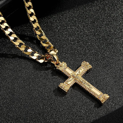 Heavy Gold Jesus Cross Crucifix Pendant with Stones
