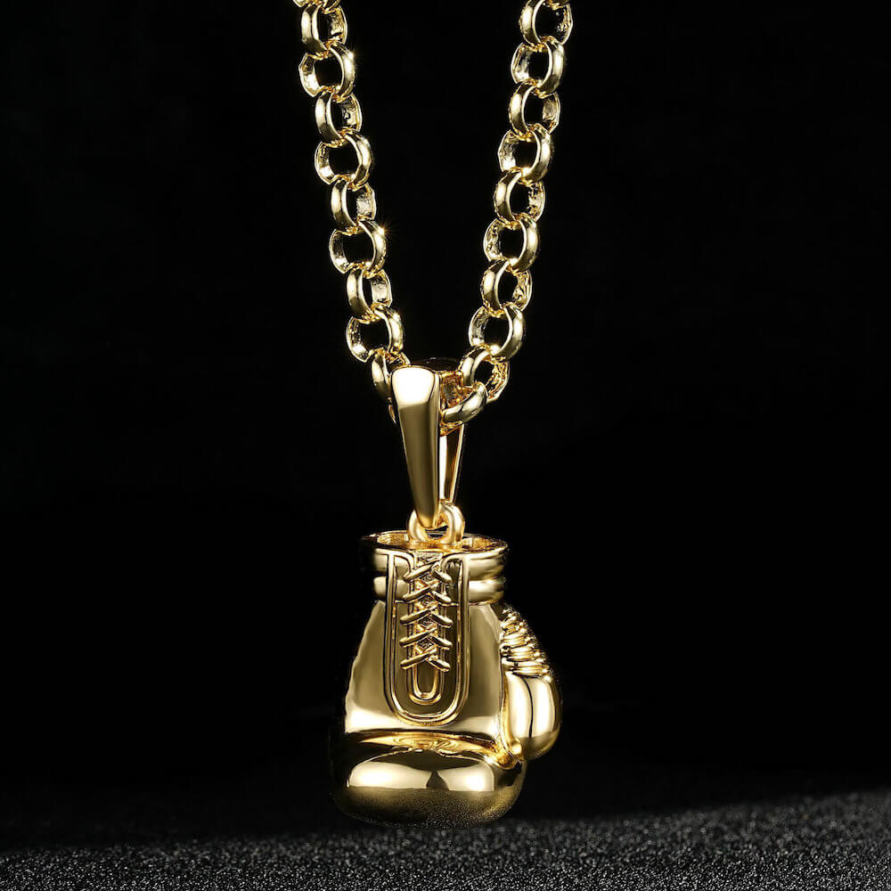 Premium Gold Large Boxing Glove Pendant with Belcher Chain