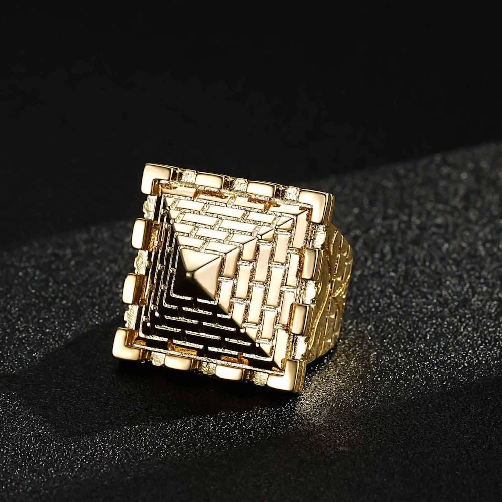 Bold gold pyramid ring, available in size 11, 12, 13