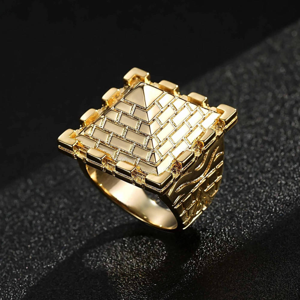 Premium XXL Heavy Gold Pyramid Castle Ring