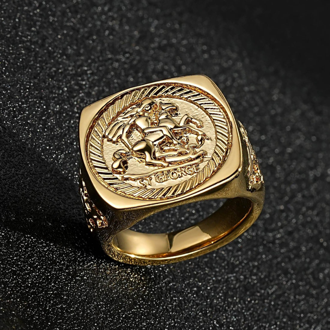 Premium 21 grams gold filled sovereign ring with dragon slayer design