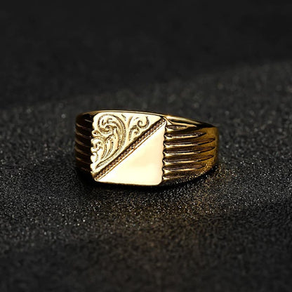 Premium Gold Ornate Square Signet Adjustable Ring