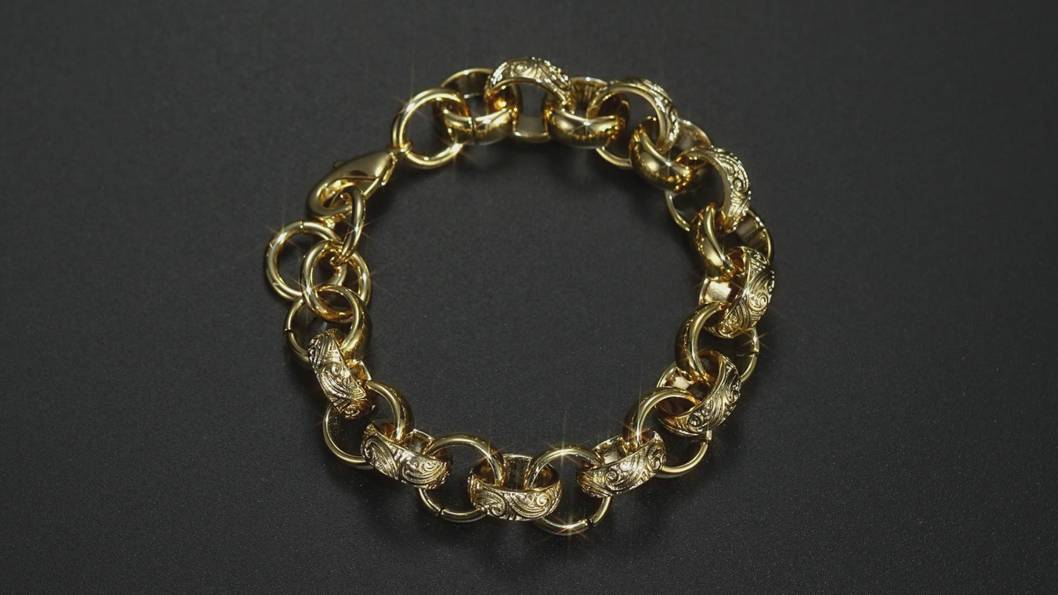 Luxury Gold 15mm Alternate Ornate Filigree Belcher Chain and Bracelet Set (26 &amp; 8 Inches)
