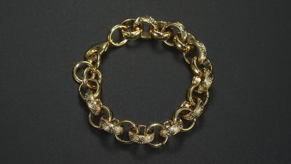 Luxury Gold 15mm Alternate Ornate Filigree Belcher Chain and Bracelet Set (26 &amp; 8 Inches)