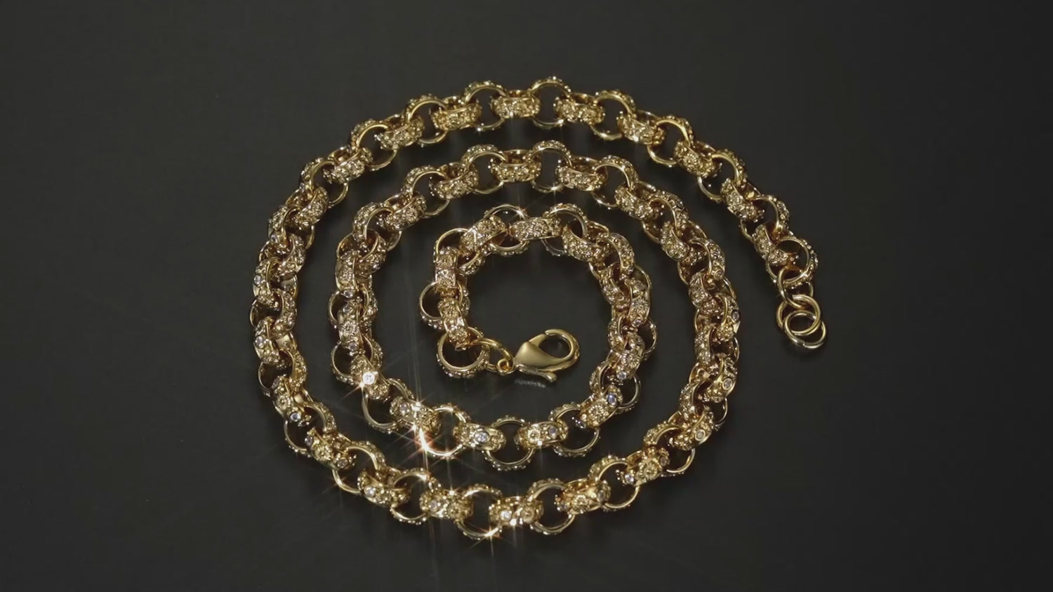 12mm Gold Belcher Chain Crystal Flower Pattern