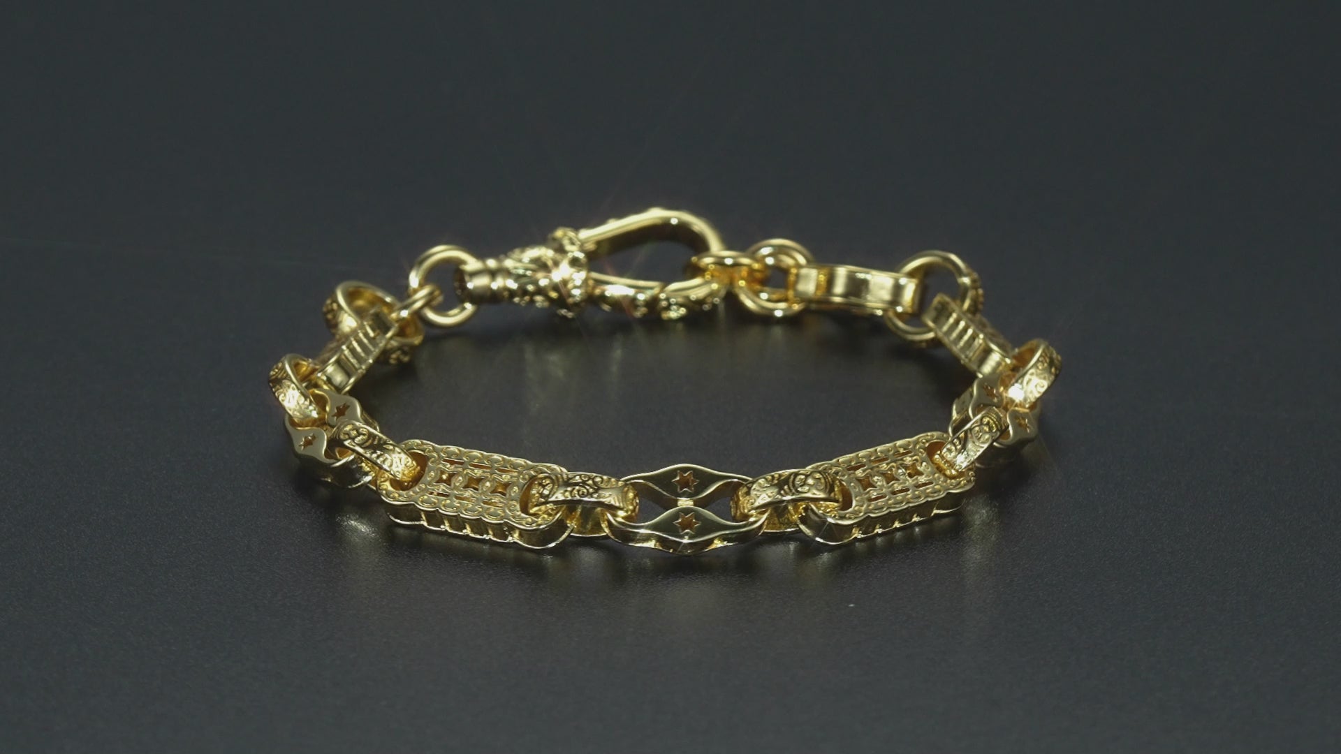 3D Gold Stars and Bars Bracelet with Albert Clasp