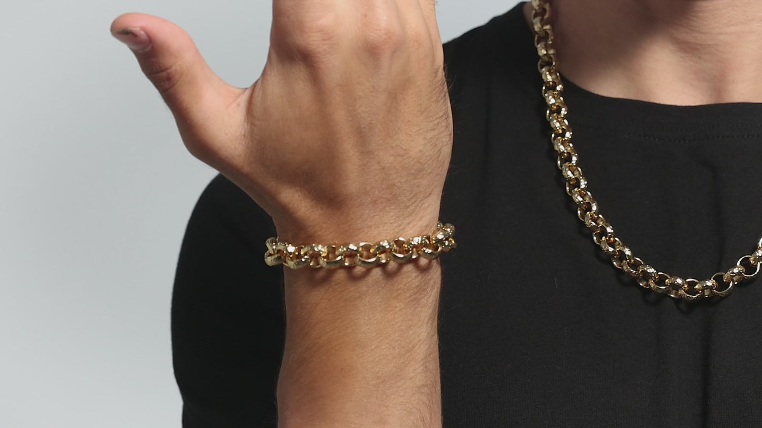Luxury Gold 12mm Diamond Cut Pattern Belcher Chain and Bracelet Set (24 &amp; 8 inches)
